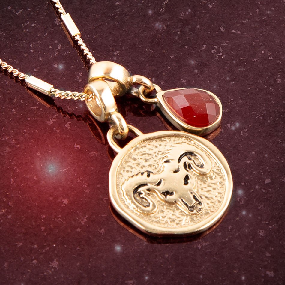 aries pendant gold carnelian octagon