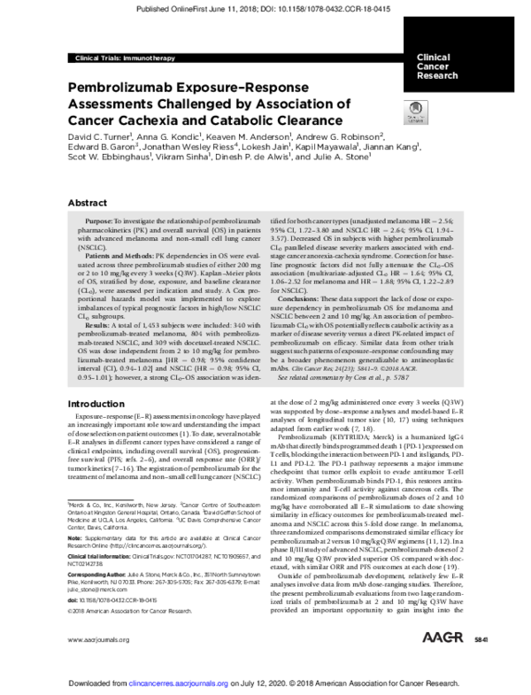 pembrolizumab exposure-response assessments challenged by association of cancer