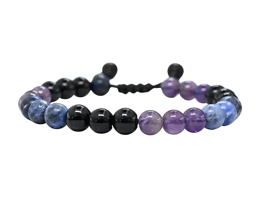 Adjustable Sagittarius Zodiac Bracelet - Sodalite, Amethyst, and Obsidian Birthstone Jewelry