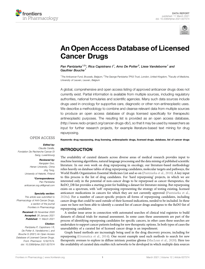 an open access database of licensed cancer drugs