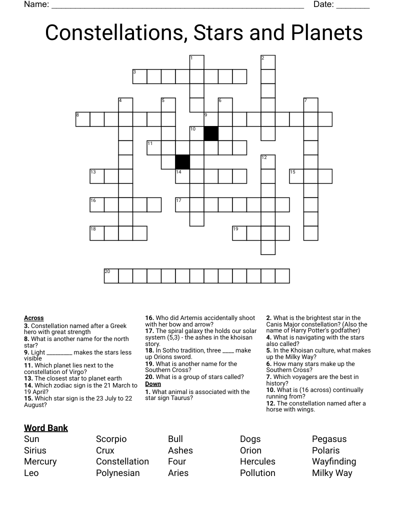 Love Animals & Stars? Try Constellation Critter Crossword Puzzles!